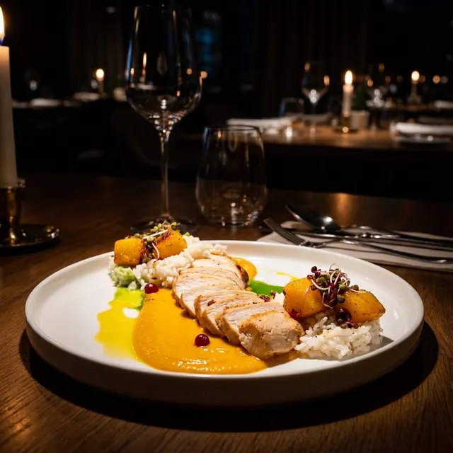 Foto de comida con IA — estilo fine dining night, ejemplo 2 | FoodyFocus