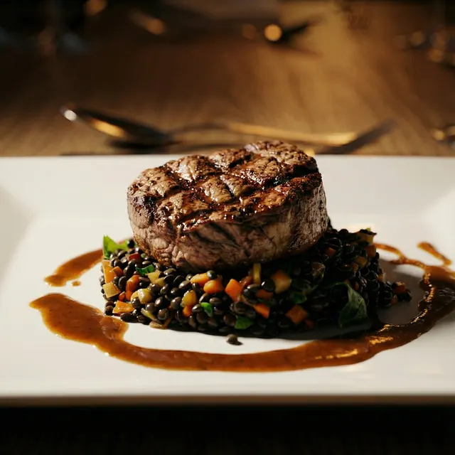 Foto de plat estil fine dining generada per IA per a restaurant de València per FoodyFocus